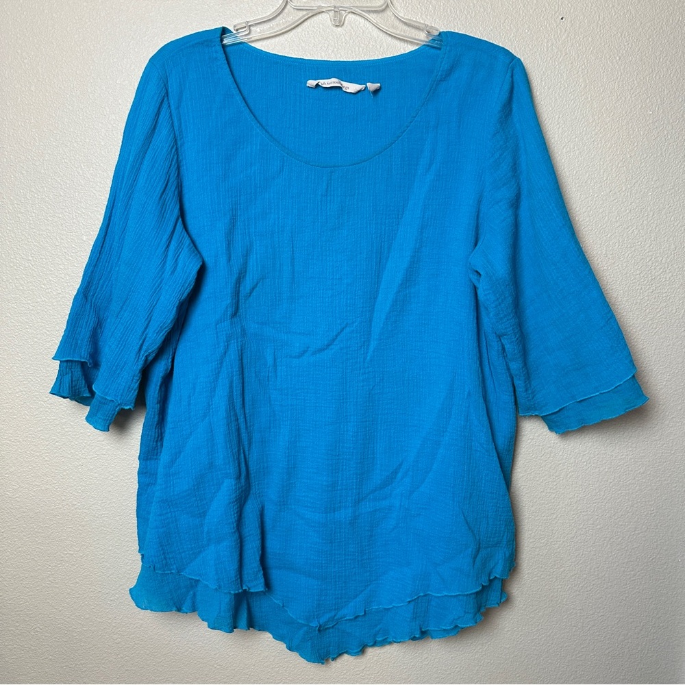 Soft Surroundings Siesta Key Tunic Top Gauze Double Layer Cotton Blue | Medium